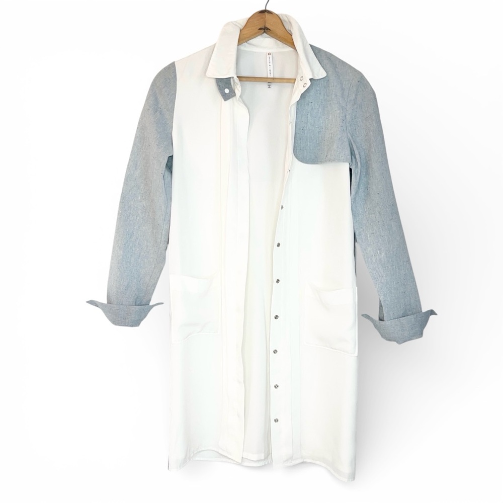 SACHIN + BABI Long Sleeve Grey White Linen Shirt Midi Dress Trench Over-shirt 8